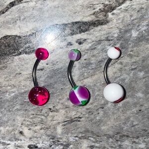 3 Belly Button Ring Set Purple Red